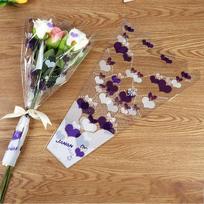 100 Pieces Heart-Shaped Rose Bouquet Bags Water Proof Transparent Plastic Floral Wrapping Bag LOVE Theme Romantic 9-28-45 cm violetinė