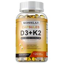 Mosslay Vitamin D3+K2 Supplement - Supports cardiovascular, bone, teeth, and immune system - 120 capsules 120