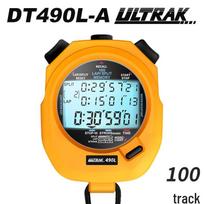 DT490L 100 ratų skaidrus chronometras su 3 eilučių laikmačiu lengvosios atletikos treniruotėms pilka spalva