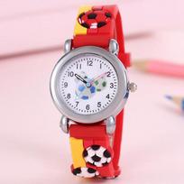 Popular Kids' Football Pattern Cartoon Watch with Drip Glue, Quartz Movement for Boys and Girls raudona