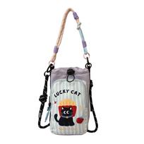 Cartoon Printed Water Bottle Bag Bucket Shape Shoulder Bag Trendy Phone Pouch  Outdoor Travel violetinė