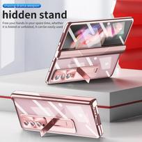 Anti -Fingerprint Plating Cell Phone Case For Samsung Galaxy Z Fold 3 Fold4 Fold 4 Fold3 5g Cover With Tempered Glass Film Cases For Samsung Z Fold 3 rožinio aukso spalvos
