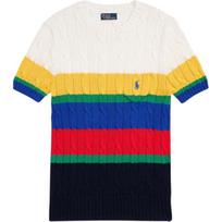 Polo Ralph Lauren Dryžuotas apvalios iškirptės trumpomis rankovėmis megztas viršutinis drabužis moterims Viršutiniai drabužiai Daugiaspalvis 211959284-001 M blue