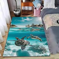 Sea Turtle Coral Reef Design Carpet with Tropical Beach Background Suitable for use as an anti-slip for living room bedroom sofas 40x60cm( 15x23in )