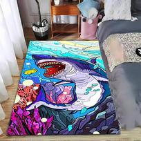 Colorful Shark Design Carpet with Coral Reef and Ocean Theme Decor Suitable for use as an anti-slip for living room bedroom sofas 40x60cm( 15x23in )