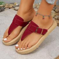 2026 Women'S Flat Thong Sandals With Toe Strap Slip Solid Color And Shaped Heel Sandal Womens Fluff Yeah Slide Sandalias Hot 36 raudona