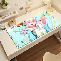 Large Gaming Mouse Pad Antislip Stitched Edges Bright Pink Hair Rock Anime Girl Desk Mat for Work Gaming and Daily Desk Use 400x800x2mm