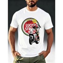 Men's Lucky Strike Graphic T-Shirt - Retro Racing Style, Soft and Breathable, Vivid Print Design, Round Neck, Short Sleeve Summer Shirt S įvairiaspalvis
