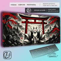 HYBXAXC White Fox Spirit Gaming Mousepad Cool Japanese Kitsune Desk Mat Red Black Mat For Anime Lover Fantasy Scene With Moon 400x800x2mm gray