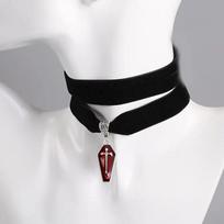 Gothic Retro Geometry Coffin Cross Pendant Velvet Chokers Necklace for Women Man Halloween Party Creative Jewelry Accessory Gift