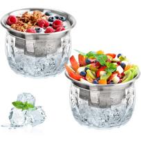 2 Pack 20 Oz Chilled Dip Bowl with Acrylic Ice Bowl Base, Stainless Steel Ice Chilled Serving Dish Iced Salad Bowl Set for Chilled Pasta sidabras