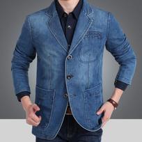 Vyriškas džinsinis švarkas Vyriška mada Medvilninis vintažinis kostiumas Viršutiniai drabužiai Vyriškas mėlynas paltas Džinsinis švarkas Vyriškas Slim Fit Džinsinis švarkas M šviesiai mėlyna spalva