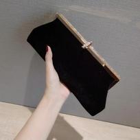 Women Retro Black Velvet Evening Clutch Bag Glitter Rhinestone Buckle Banquet Party Ladies Handbag Purse with Chain juoda