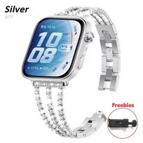 Women Diamond Bracelet For Huawei Watch Fit 3 Fit 4 4Pro Fit 5 Stainless Steel Metal Chain Band For Huawei Watch Fit 5 Pro Strap Huawei Watch Fit 3 sidabras