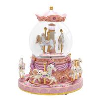 Princess Crystal Ball Music Box: Rotating Carousel Glass Ornament for Children's Birthday or New Year Gift. Sky Version rožinė