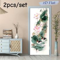 2pcs Chinese style lotus, mandarin ducks playing in the water wall stickers, living room and bedroom decoration stickers, self-a (as the picture,38.5x200cmx2)