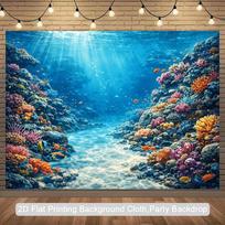 2D Tropical Fish & Coral Reef Background Cloth Underwater Themed Photo Booth 47.2x31.5inch/120*80cm