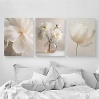 3 vnt. elegantiški balti bijūnų gėlių drobės meno spaudiniai - be rėmelio, minimalistinis sienų dekoras moderniam namui, smėlio spalvos fonas su auksu (as the picture,20x30cm-3pcs)