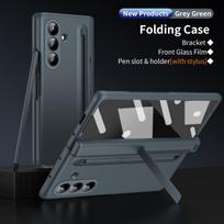 Soft-touch Shockproof Case for Samsung Z Fold 8 7 6 5 4 3 with Tempered Glass Screen Protector Hinge Protection Stylus Cover Galaxy Z Fold3 5G pilka spalva