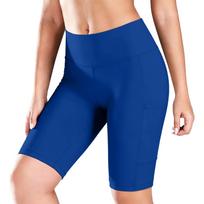 High Waist Compression Yoga Shorts for Women with Tummy Control Stretch Fabric and Side Pockets for Workout Fitness Running Gym Outdoor Activities M mėlyna