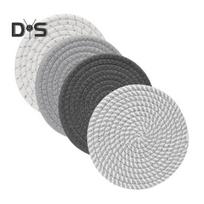 4vnt austi padėkliukai 18cm skersmens karščiui atsparūs padėkliukai virtuvės medvilniniai virviniai stalo kilimėliai bohemiško kaimo namų dekoro 4pcs pilka