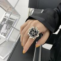 Sidabro 925 Vintage Bijūno Gėlės Atviras Žiedas - Drąsus, Oksiduotas, Madingas Dizainas Adjustable