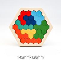 3D Hexagonal Wooden Puzzles Educational Toys For Children Kids Preschool Tangram Board Brain Test Game Montessori Toys Gifts