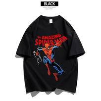 MINISO Marvel Žmogus-voras Moteriški Vyriški Marškinėliai Madingi Spausdinti Vasariniai Drabužiai Marvel Anime Animacinis Marškinėlis Trumpomis Rankovėmis Viršūnės#Spalva(4) S juoda