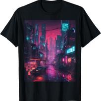 Neon Cyberpunk Cityscape Gaming Vision T-Shirt S juoda
