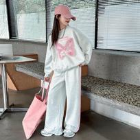 Girls' Spring/Autumn 2025 Sweatshirt & Wide-Leg Sweatpants Set - Stylish Casual Two-Piece for Medium & Large Children 170 gray