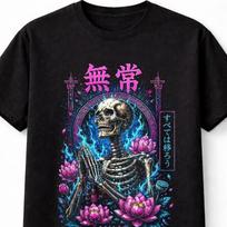 Mujo Japanese Skeleton Lotus Gothic Anime Graphic Unisex TShirt S
