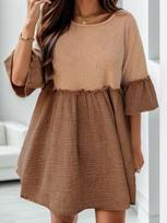 New Women'S Contrasting Color Splicing Fungus Edge Fashion Loose Dress S tamsiai ruda spalva
