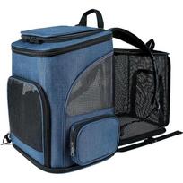 Pet Carrier Backpack Expandable For Cats Dogs Under 18 Lb | Breathable Mesh Cat Backpack Carrier Bag | Foldable Dog Backpack mėlyna