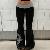 Women's Casual Flare Pants High Waist Patchwork Printed Bell Bottoms Stretchy Long Trousers for Daily Wear Yoga Dance L
