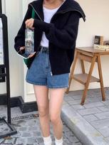 Korean Style Chic Design Lapel Loose Tops Zip-up Versatile Long-sleeve Knitted Sweater Cardigan Autumn Winter Harajuku Casual Clothes S juoda