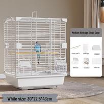 Didelis prabangus papūgų narvas su šilkinėmis gėlėmis banguotiesiems papūgaliukams ir nimfoms White Medium Single Birdcage Set (6 pcs)