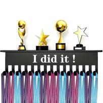Metal Trophy Display Stand Multi-Functional Medal Holder Wall-Mounted Display Rack With 15 Hooks Home/Office/Gym Decor Gift A