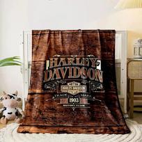 Kaimiškas medinis fonas su vintažiniu Harley-Davidson logotipu ir tipografija. visiems metų laikams skirta pietų pertraukos užtiesalo dovana 80cm x 120cm