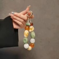 Korean Stylish Bead Wrist Strap Keychain Cellphone Lanyard Bag Earphone Pendant Accessories Mobile Phone Straps PVC