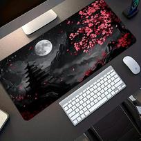 LargeSized Esports Gaming Mouse Pad with Traditional Chinese Red Cherry Blossom  Ancient Architecture Design 300x800x2mm
