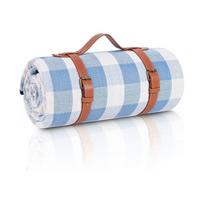Picnic Blanket Extra Large, Waterproof and Foldable Beach Blanket, for Camping, Park, Beach, Grass, Indoors  White and Blue Grids