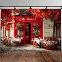 2D raudona Paryžiaus kavinės fonas,  Café Parisin  baneris 47.2x31.5inch/120*80cm