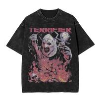 Terrifier Siaubo marškinėliai Medvilniniai skalbti su grafiniu spaudiniu Unisex S
