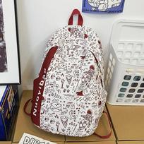 School Bag Female Niche Harajuku Graffiti Design Backpack Junior High School High School Student Large Capacity Backpack raudona