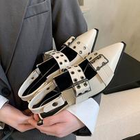 2026 Nauji Madingi Punk Stiliaus Aukštakulniai Moterims Pavasaris Vasara Smailus Pirštas Storas Vidutinio Aukščio Kulnas Sagtis Retro Moteriški Kulniukai Sandalai 34 smėlis