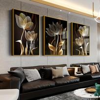 3 vnt., Juodos ir auksinės gėlės Sienos meno drobės tapyba svetainės dekoravimui - Modernus abstraktus dizainas, rėmo nereikia 20X30cmNo Frame gray
