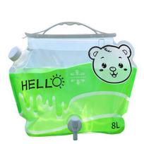 8L Folding Water Storage Bag with Faucet & Spout, Bear Pattern Water Container Pouch, Leakproof Collapsible Clear Storage Jug for Camping Hiking žalia