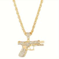 Hip-hop Style Pistol Necklace 1pc- Creative Synthetic Zircon Machine Gun Pendant, Hipster Jewelry Gift for Men Hip-hop Pistol beige