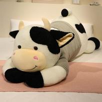 Minkštas megztinis gulinti karvė pagalvė pliušinis žaislas karvė karvės lėlė mergaitė draugija raminanti lėlė 90cm（1kg）