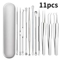 11Pcs Ingrown Hair Tweezers Acne Blackhead Removal Needles Black Dots Cleaner Pore Cleaner Deep Cleansing Face Skin Care Tools sidabras